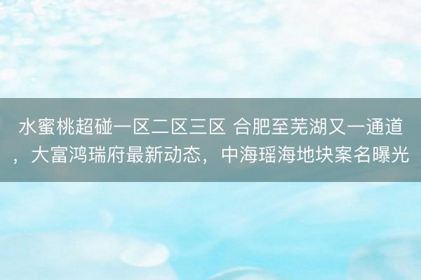 水蜜桃超碰一区二区三区 合肥至芜湖又一通道，大富鸿瑞府最新动态，中海瑶海地块案名曝光
