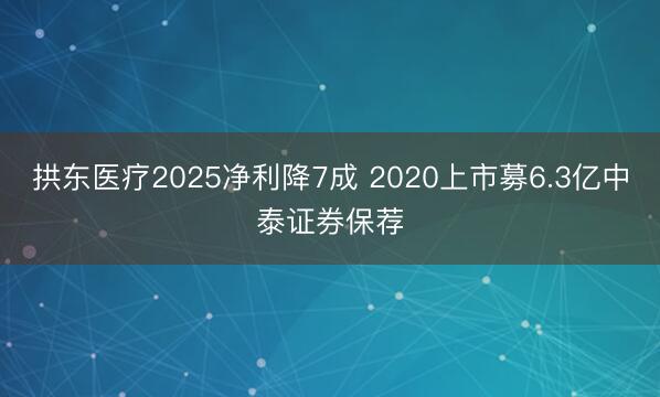 拱东医疗2025净利降7成 2020上市募6.3亿中泰证券保荐
