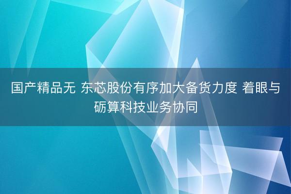 国产精品无 东芯股份有序加大备货力度 着眼与砺算科技业务协同