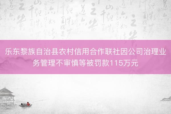 乐东黎族自治县农村信用合作联社因公司治理业务管理不审慎等被罚款115万元