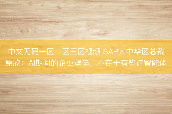 中文无码一区二区三区视频 SAP大中华区总裁原欣：AI期间的企业壁垒，不在于有些许智能体